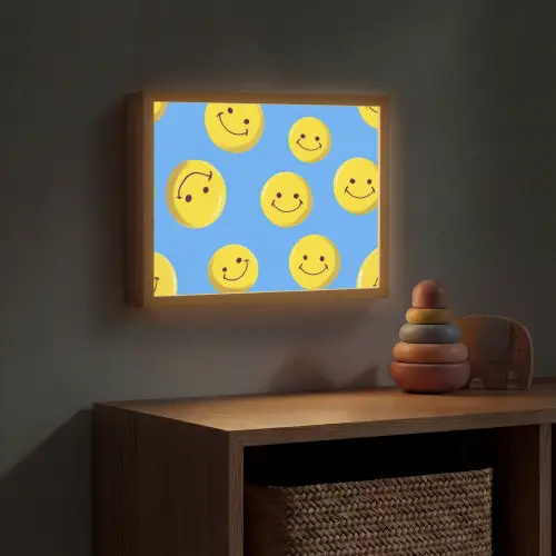 Smileys - Geel - Blauw Light Box met batterij (Wandlamp kind) middel -sfeer5_kind