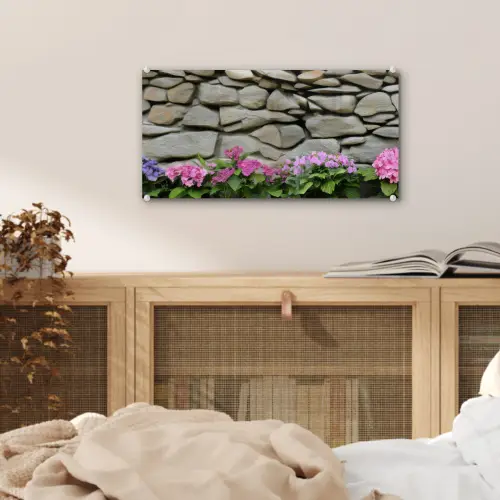 Hortensia’s - Stenen - Muur - Bloemen plexiglas 5mm klein -sfeer4