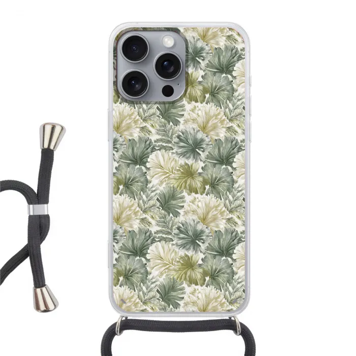 Bladeren - Botanisch - Groen Hoesje iPhone 16 Pro Max met koord klein 804 -3d