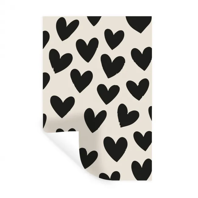 Hartjes - Zwart - Beige Muursticker klein -3d