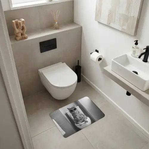 Kat - Telefoon - Toilet - Zwart - Wit WCmat klein -sfeer1