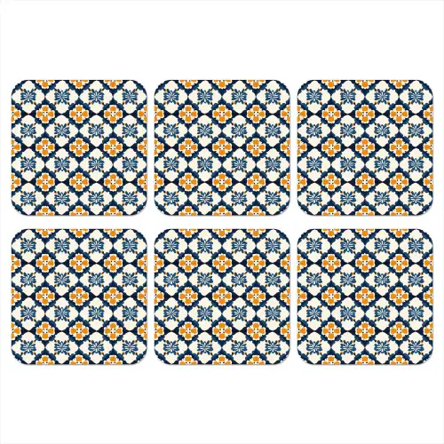 Klassiek - Geometrisch - Blauw onderzetter kurk middel 366 -3d
