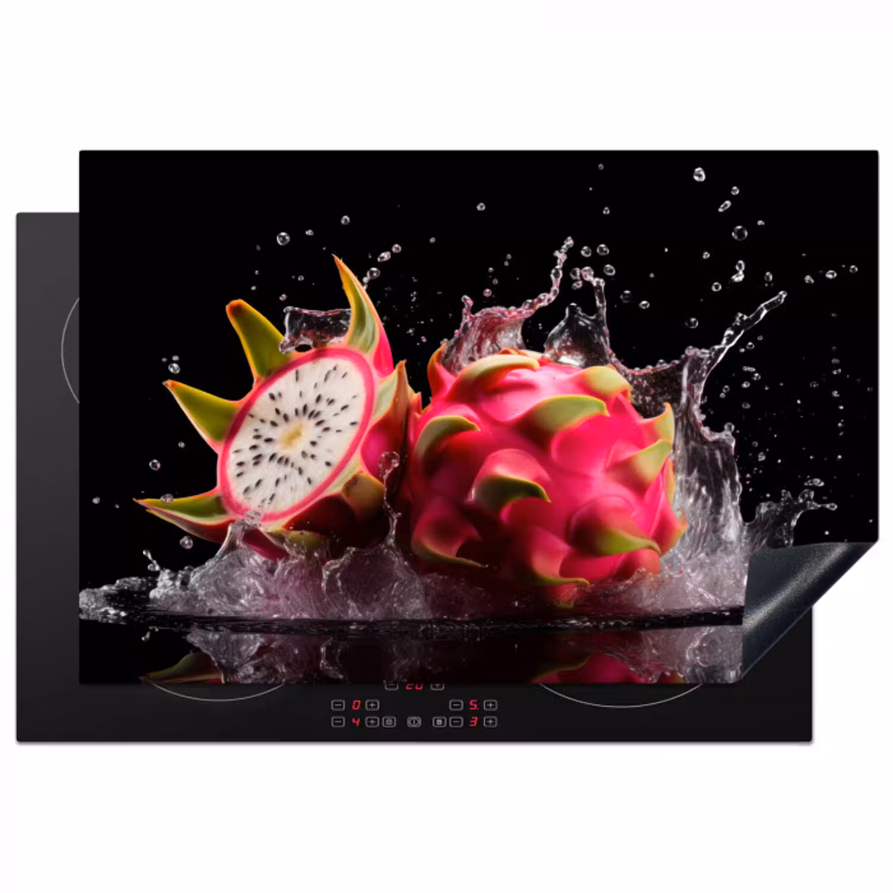 Drakenfruit - Zwart - Water - Vrucht - Fruit Inductie beschermer vinyl 3mm klein -3d