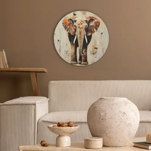 Olifant - Slurf - Mozaïek - Abstract Akoestische PET Vilt - Rond klein -sfeer1