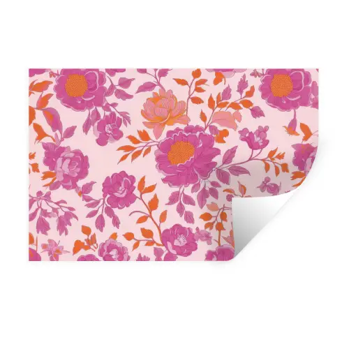 Bloemenpatroon - Roze - Oranje - Bloemen Muursticker klein -3d