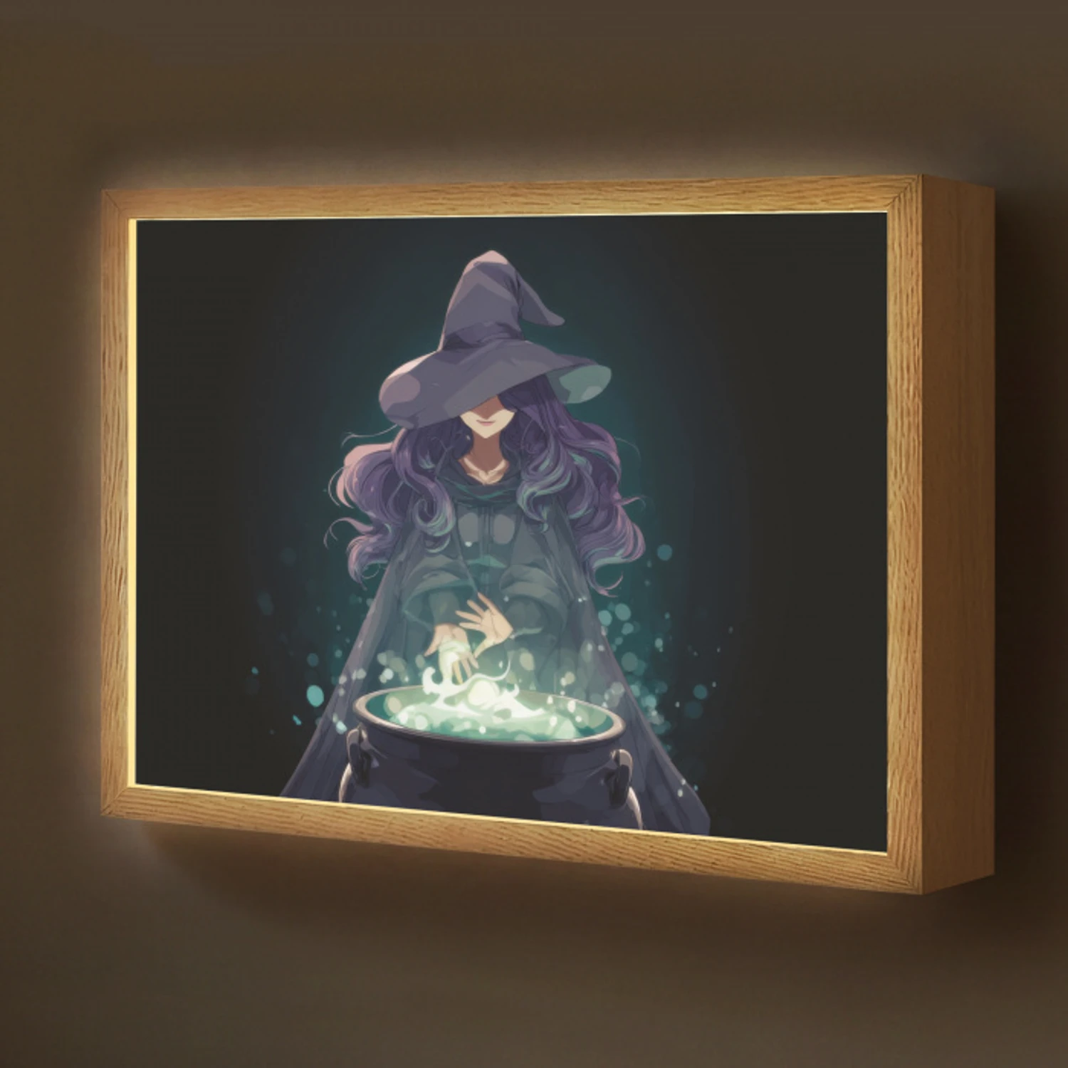 Heks - Magie - Heksenketel - Paars Light Box met batterij (Wandlamp kind) middel -z3d_website
