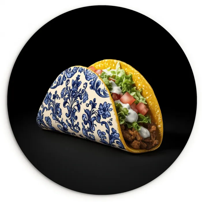 Taco - Vlees - Salade - Delftsblauw - Motief Wandcirkel kunststof plaat 5mm dik klein -3d