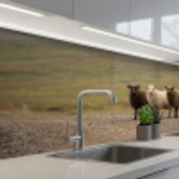Schapen - Bruin - Wit - Grindpad keuken achterwand 2 middel -3d_schuin