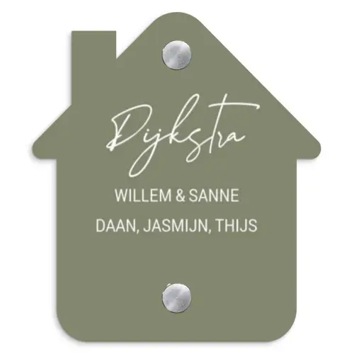 Olijfgroen - Sierlijk Naambord Huisje klein -3d