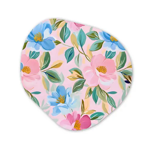 Blauw - Roze - Bloemen Wandcirkel Organisch Plexiglas middel -3d