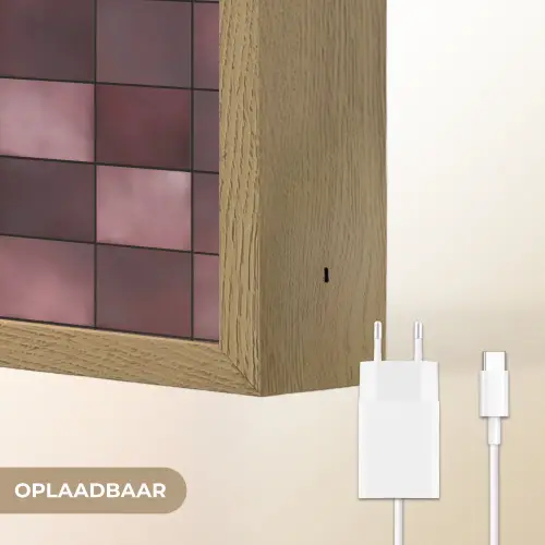 Vierkant - Tegel - Patroon - Paars Light Box met batterij (Wandlamp) middel 907 -USP_websiteoplaadbaarNL
