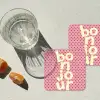 Bonjour - Stippen - Roze- Geel onderzetter kurk middel -sfeer4