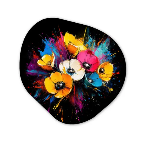 Bloemen - Kleurrijk - Graffiti - Modern - Boeket Wandcirkel Organisch Aluminium middel -3d