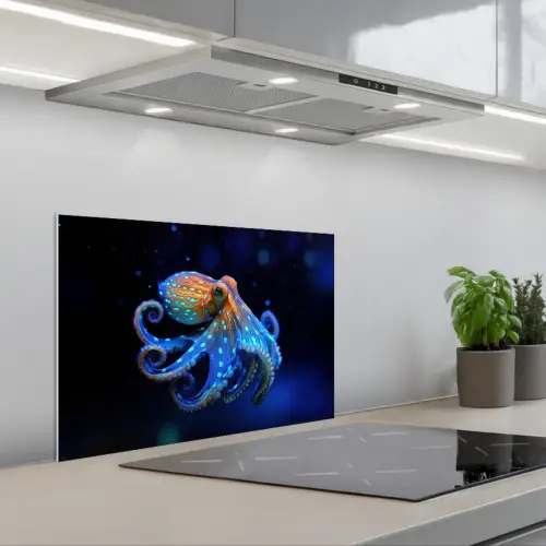 Octopus - Stippen - Blauw - Zee keuken achterwand spatscherm klein -3d_schuin