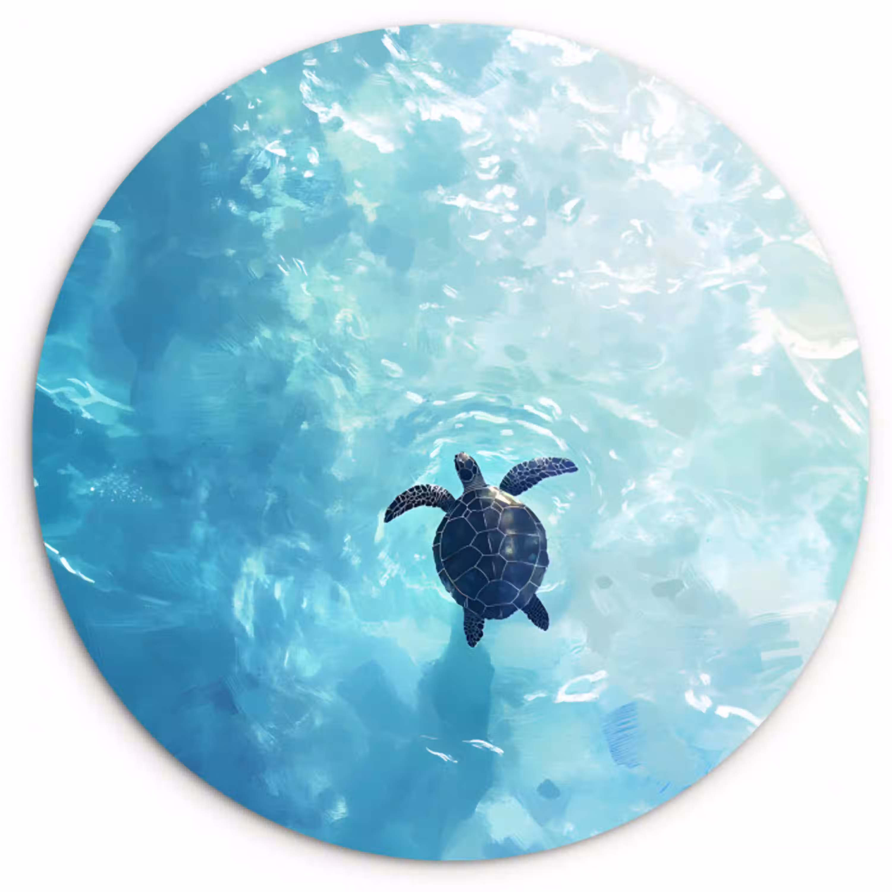 Schildpad - Zee - Blauw - Schittering Wandcirkel plexiglas klein -3d