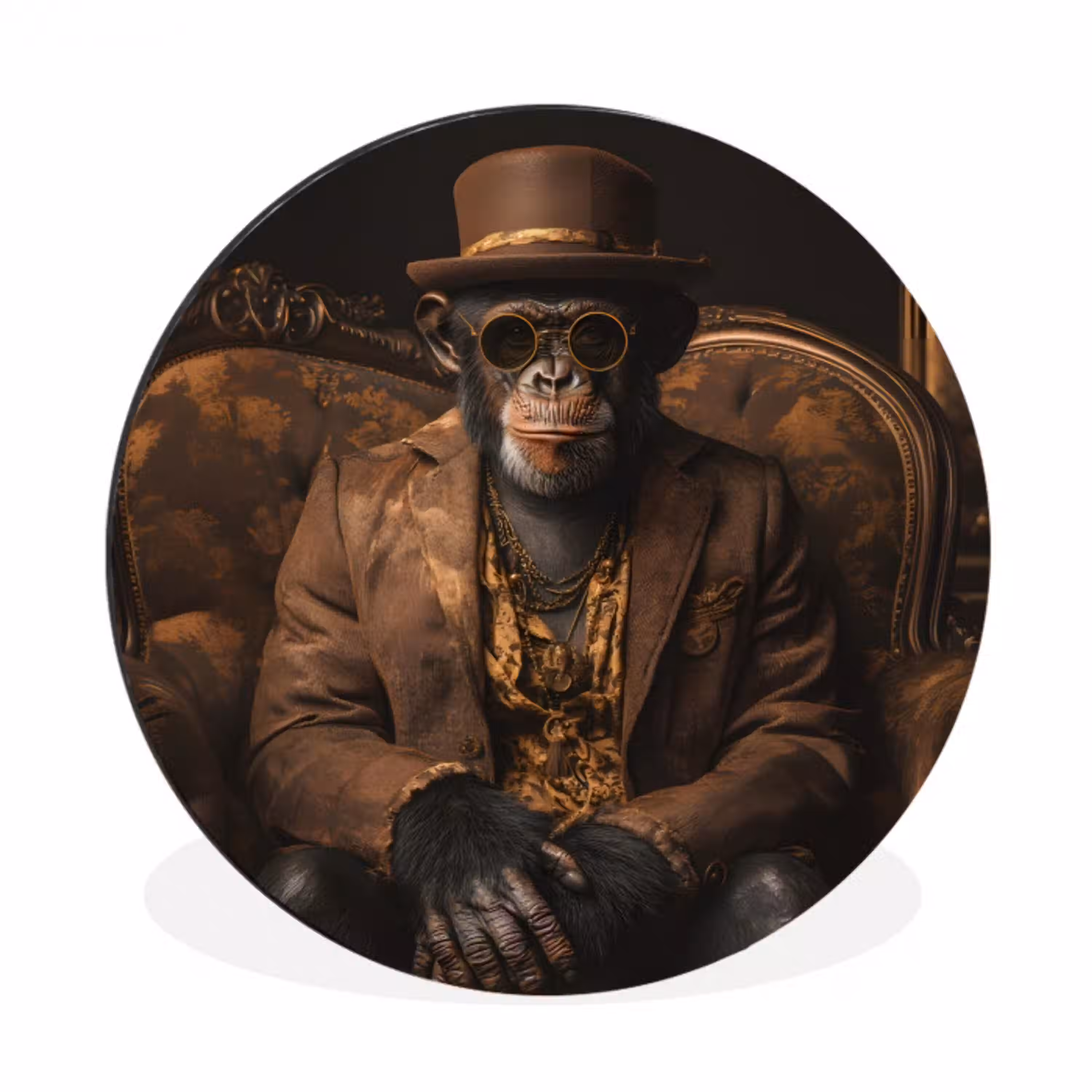 Chimpansee - Stoel - Pak - Bruin Wandcirkel aluminium klein -3d