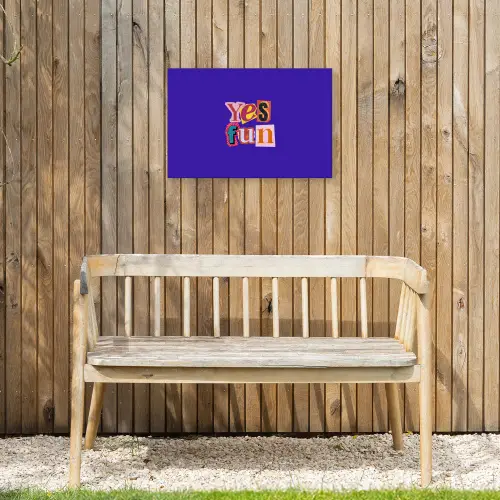Yes fun - Kleurrijk - Collage-stijl Tuinposter op houten frame 2 cm dik klein -sfeer4