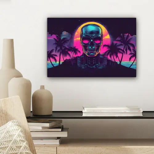 Palmbomen - Hoofd - Metallic - Zonsondergang canvas 2cm klein -sfeer6