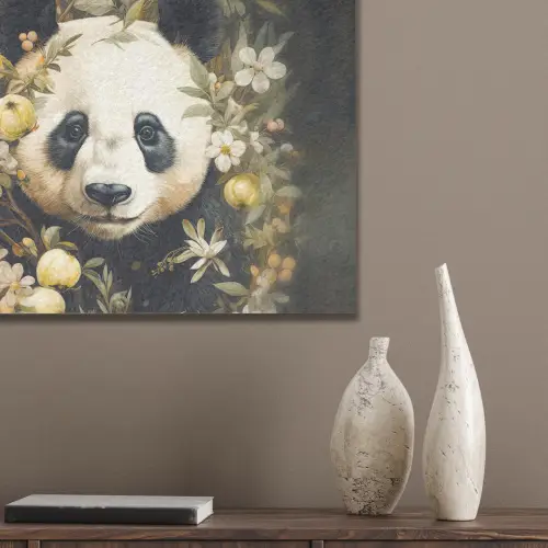 Panda - Pandabeer - Wilde dieren - Natuur - Bloemen PET vilt klein -sfeer6_closeup