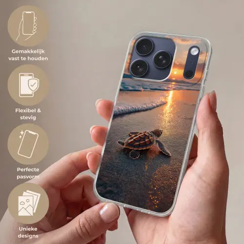 Schildpad - strand - Zonsondergang Telefoonhoesje iPhone 17 Pro klein -sfeer3_NL