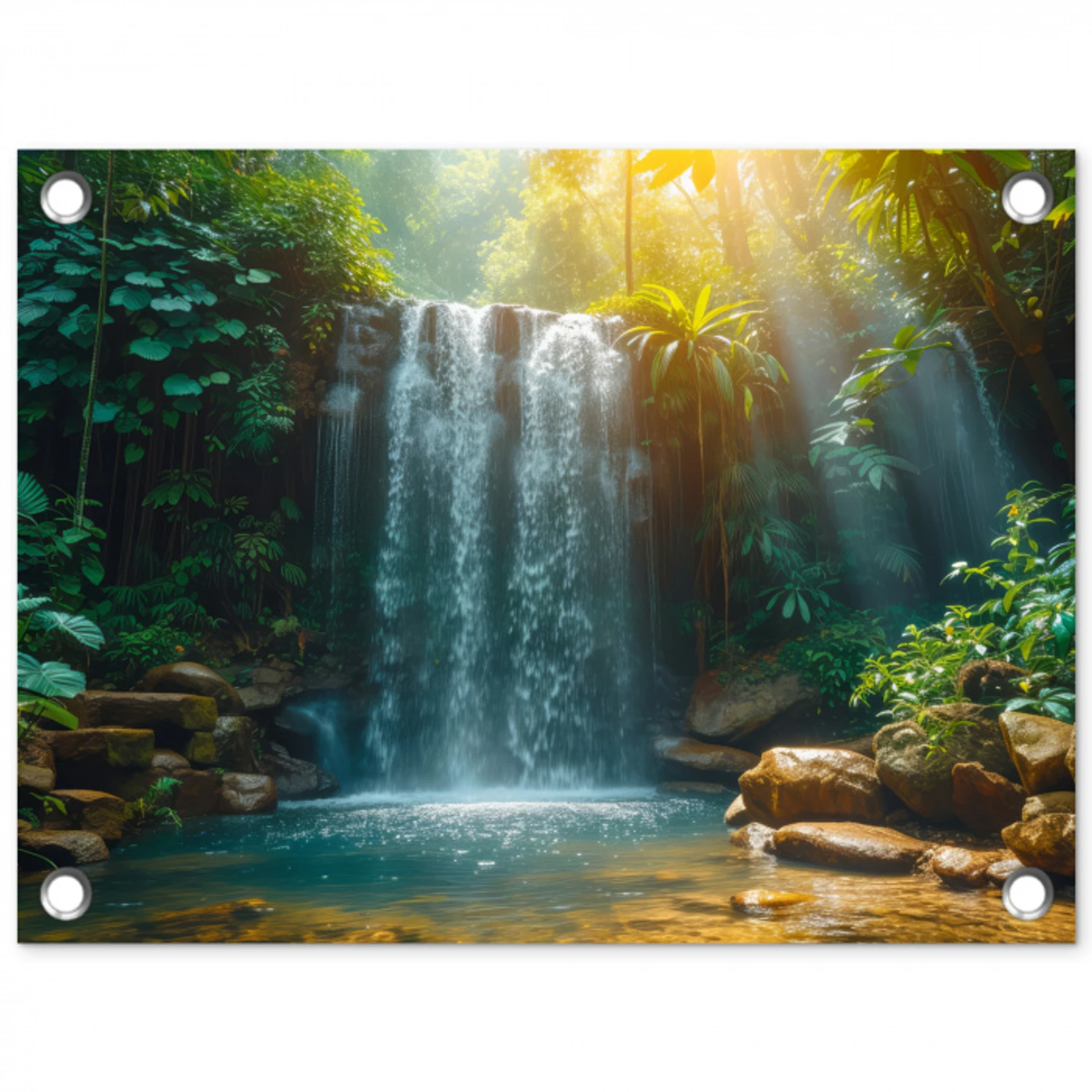 Tropische Waterval in Zonlicht tuinposter los doek klein -3d