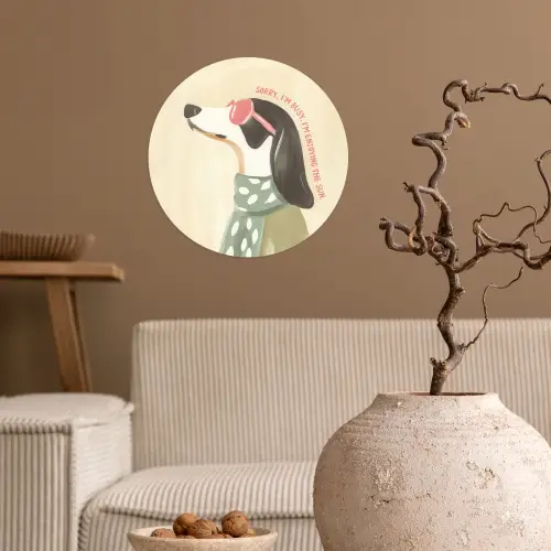 Quote - Hond - Zonnebril Wandcirkel behangsticker klein -sfeer1