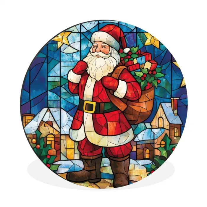 Kerstman - Glas - Kleurrijk Wandcirkel aluminium klein -3d