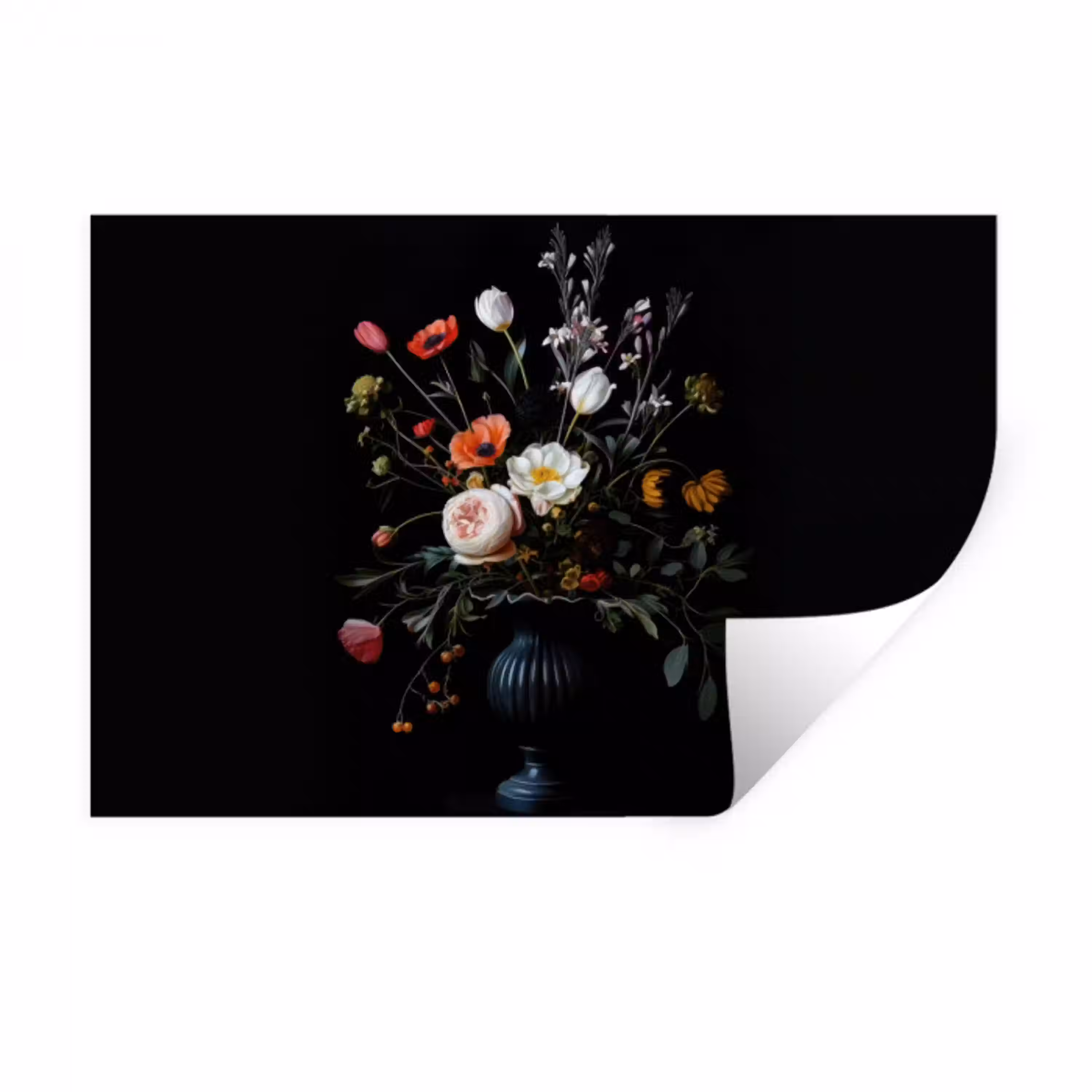 Bloemstuk - Vaas - Zwart Muursticker klein -3d