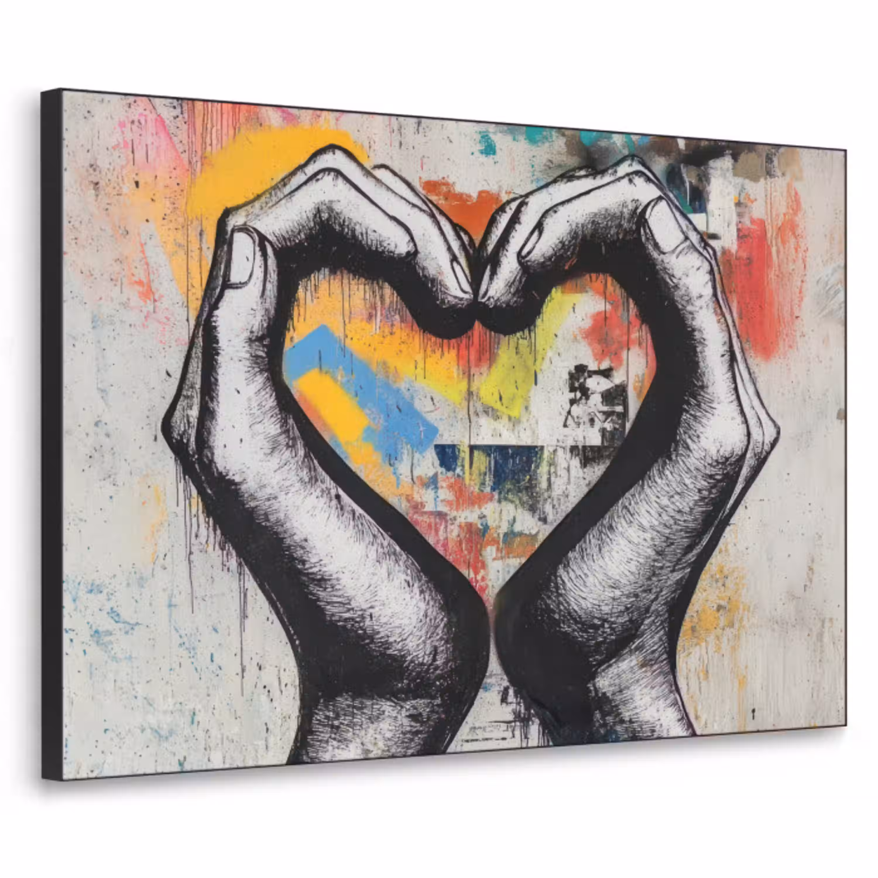 Handen - Hart - Street art - Graffiti Textielframe - compleet frame klein -3d