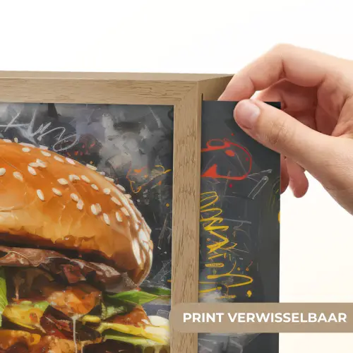 Burger - Eten - Kunst - Grijs - Graffiti Light Box met batterij (Wandlamp) middel -USP_websiteprintNL
