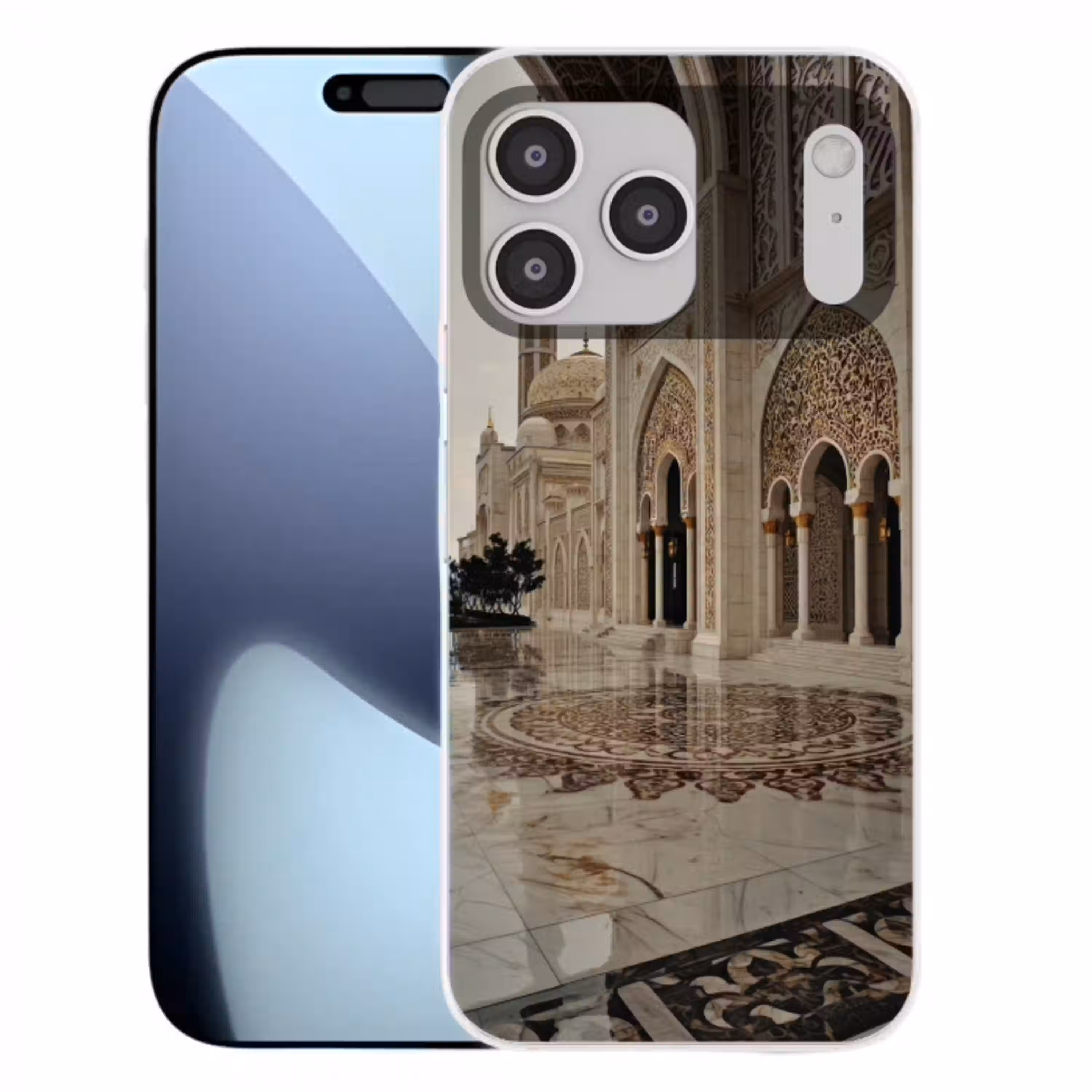 Gouden details - Marmer - Islamitisch Telefoonhoesje iPhone 17 Pro Max klein -3d