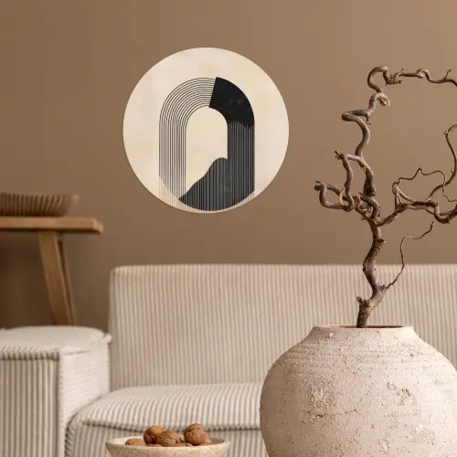 Grafisch gebogen motief - Beige Wandcirkel behangsticker klein -sfeer1