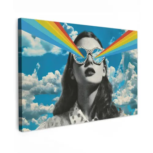 Vrouw - Bril - Regenboog - Wolken canvas 2cm klein -z3d