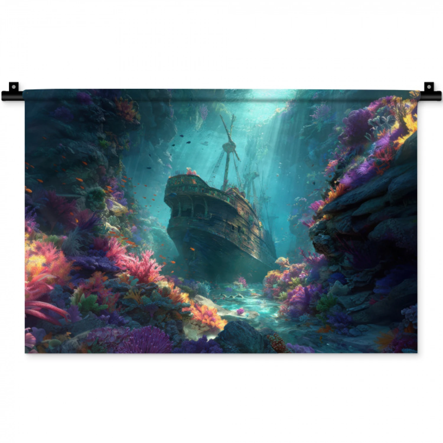 Schip - Hout - Koraalriffen - Zonlicht Wandkleed katoen klein -zz3d