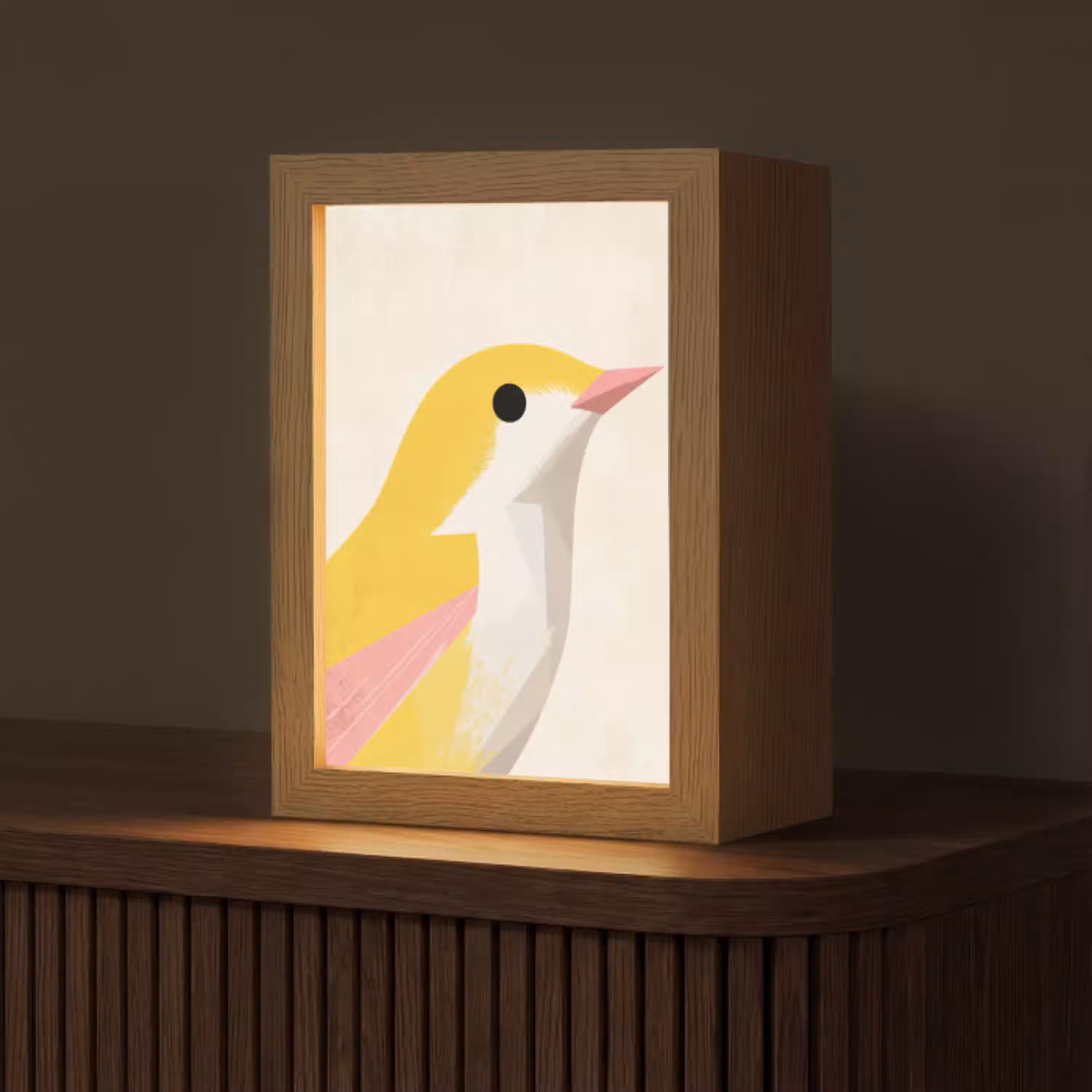 Vogel - Minimalistisch - Geel Light Box met kabel (Tafellamp) klein -z3d_website