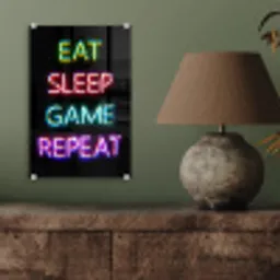 Gaming - Led - Quote - Eat sleep game repeat - Gamen plexiglas 5mm klein -sfeer3
