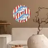 Vissen - Verticale strepen - Blauw - Rood Wandcirkel behangsticker klein -sfeer1