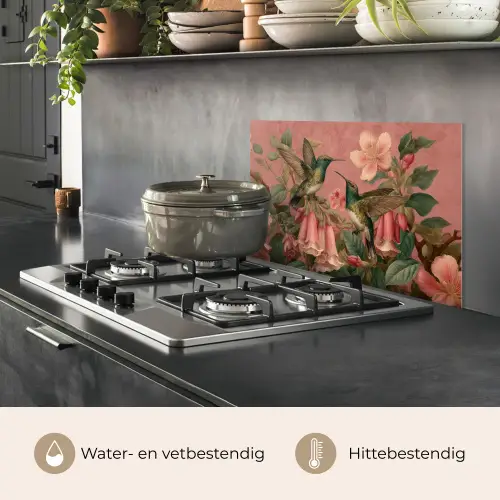 Kolibries - Bloemen - Groen - Roze keuken achterwand spatscherm klein -usp_NL