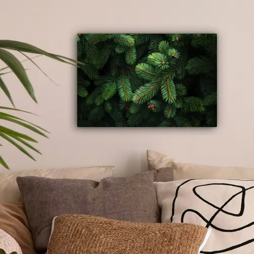 Sparrentakken - Knoppen - Naalden - Groen canvas 2cm klein -sfeer1