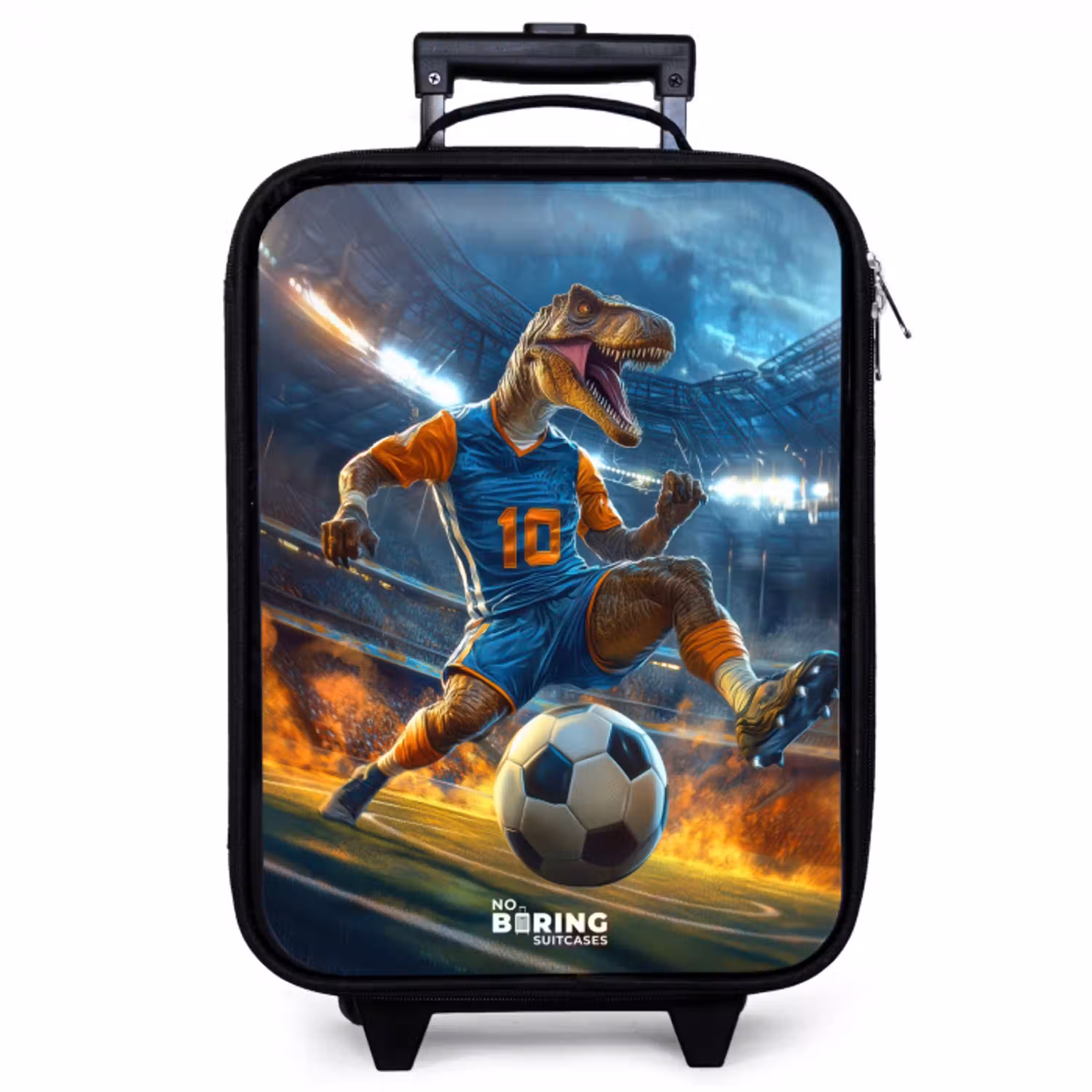 T-Rex als voetballer in vol stadion Kinderkoffer - Zwart klein -zzz_website3d