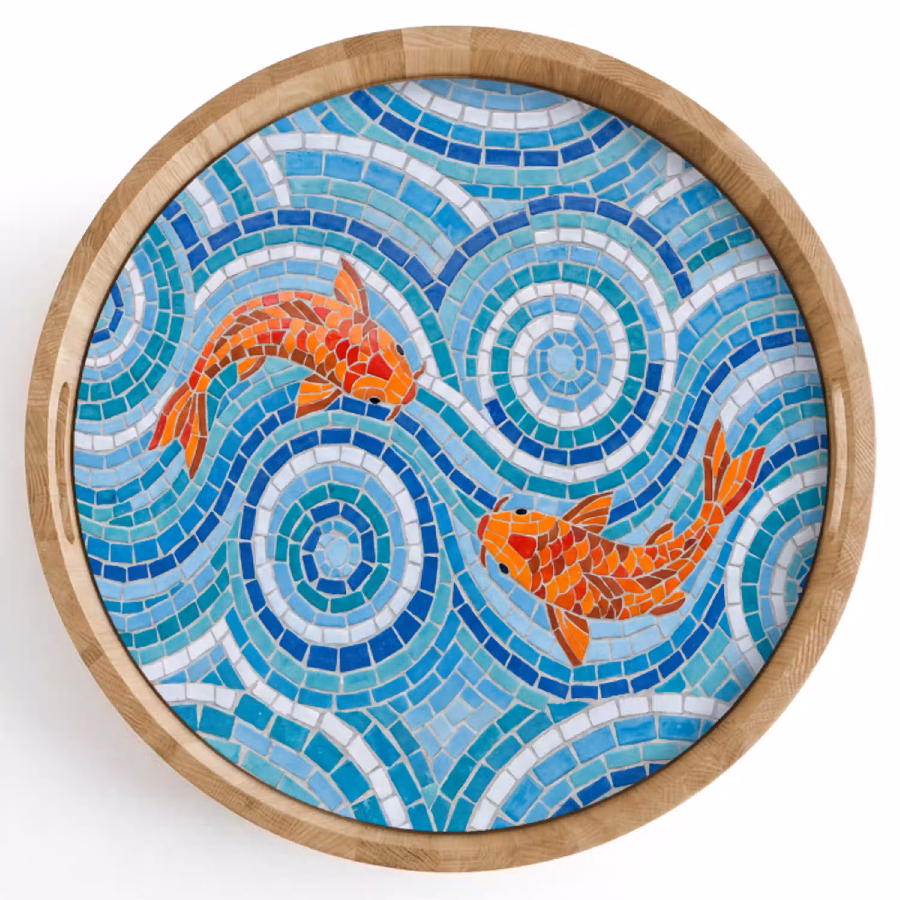 Vis - Mozaïek - Water - Decoratief - Blauw Dienblad Rond middel -z3d_shopping