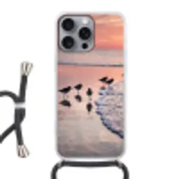 Meeuwen - Strand - Zee - Roze Hoesje iPhone 16 Pro Max met koord klein -3d