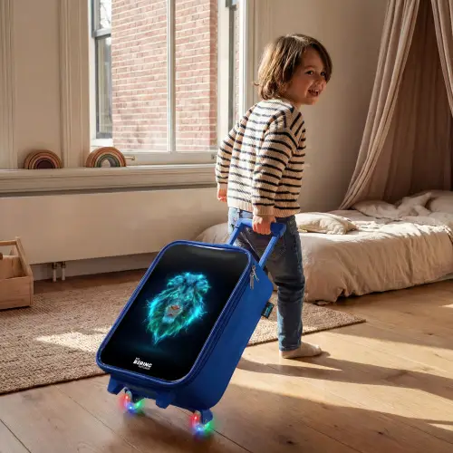 Lichtgevende leeuw Kinderkoffer - Blauw klein -sfeer1