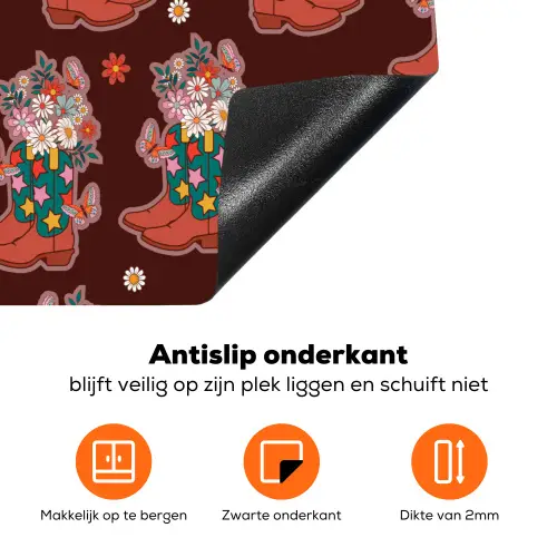 Retro - Disco - Laarzen - Bloemen - Multi Inductie beschermer vinyl 3mm klein 276 -zzzzzzz-td-onderkant