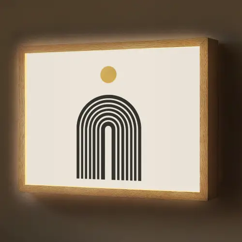 Minimalistisch - Zwarte boog - Gouden cirkel Light Box met batterij (Wandlamp) middel -z3d_website