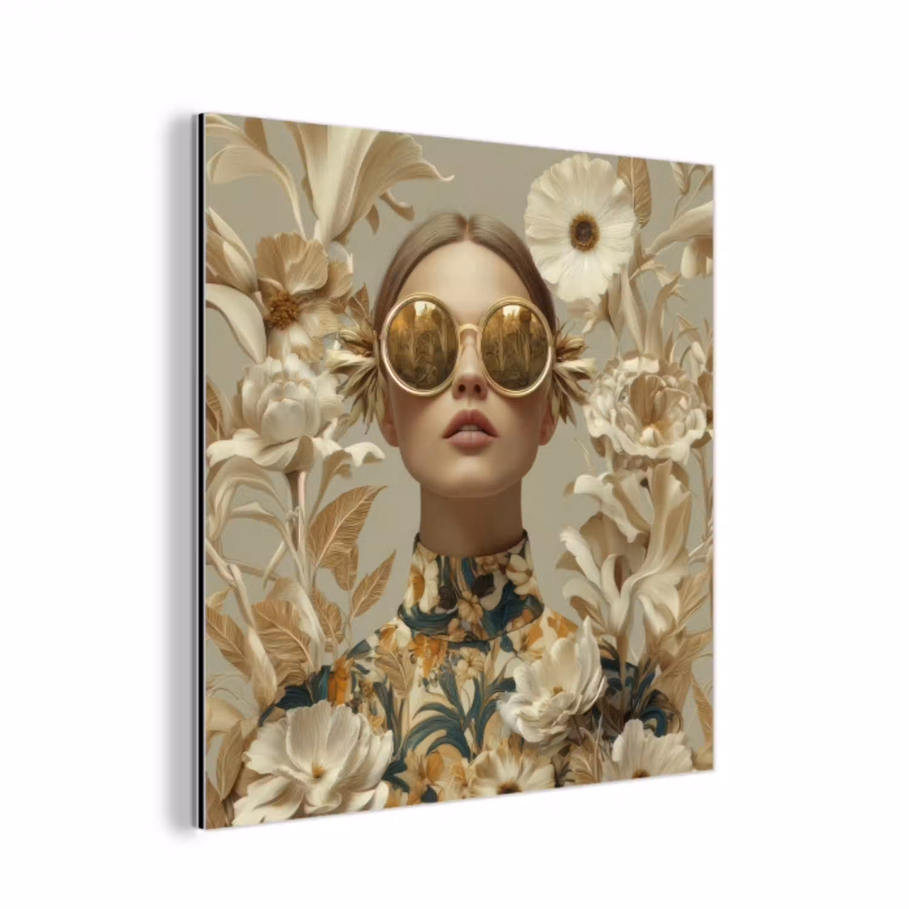 Vrouw - Bloemen - Zonnebril - Wit aluminium wit klein -3d