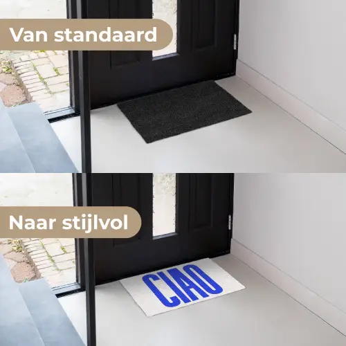 Ciao - Hoofdletters - Blauw - Minimalistisch Deurmat klein -voor-na_NL