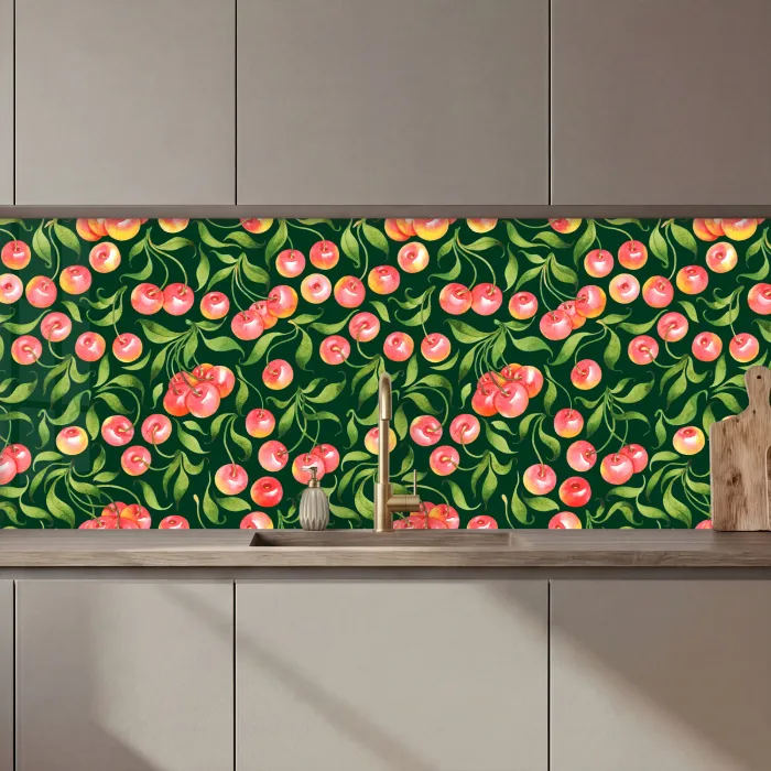 Groen - Rood - Kersen - Bladeren keuken achterwand 2 middel 871 zz_3dshopping