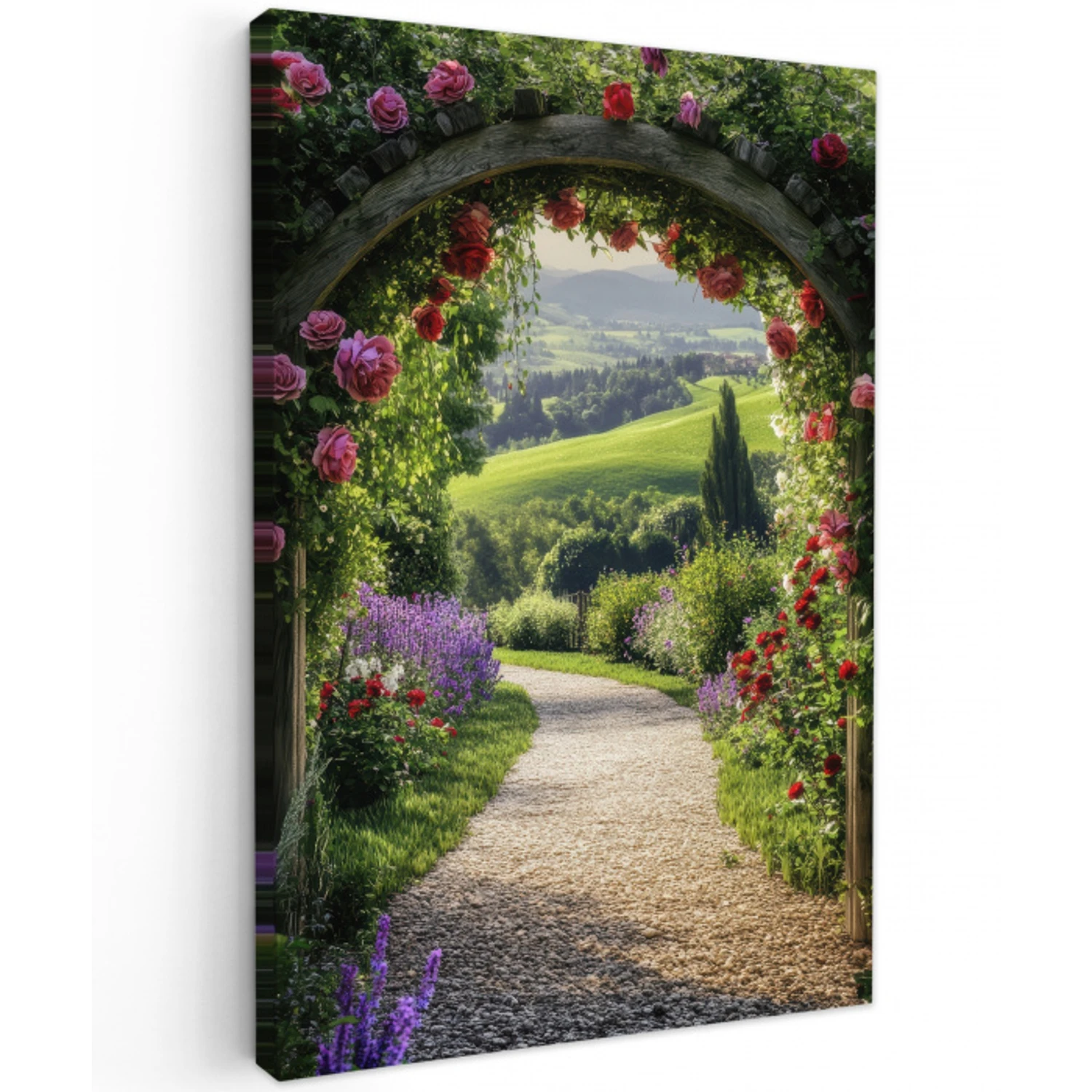 Doorkijk - Tuinboog - Bloemen - Natuur - Pad Tuinposter op houten frame 2 cm dik klein -3d