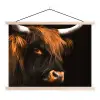 Schotse hooglander - Zwart - Koe - Hoorn - Dieren textielposter latten blank klein -3d